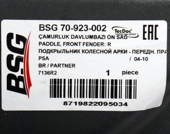 1 479 р. Подкрылок PEUGEOT Partner передний правый BSG BSG bsg70923002  с доставкой в г. Кемерово. Увеличить фотографию 3
