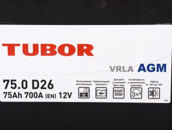 20 649 р. Аккумулятор TUBOR AGM 75Ач обратная полярность TUBOR 6ст75(0) d26  с доставкой в г. Кемерово. Увеличить фотографию 3