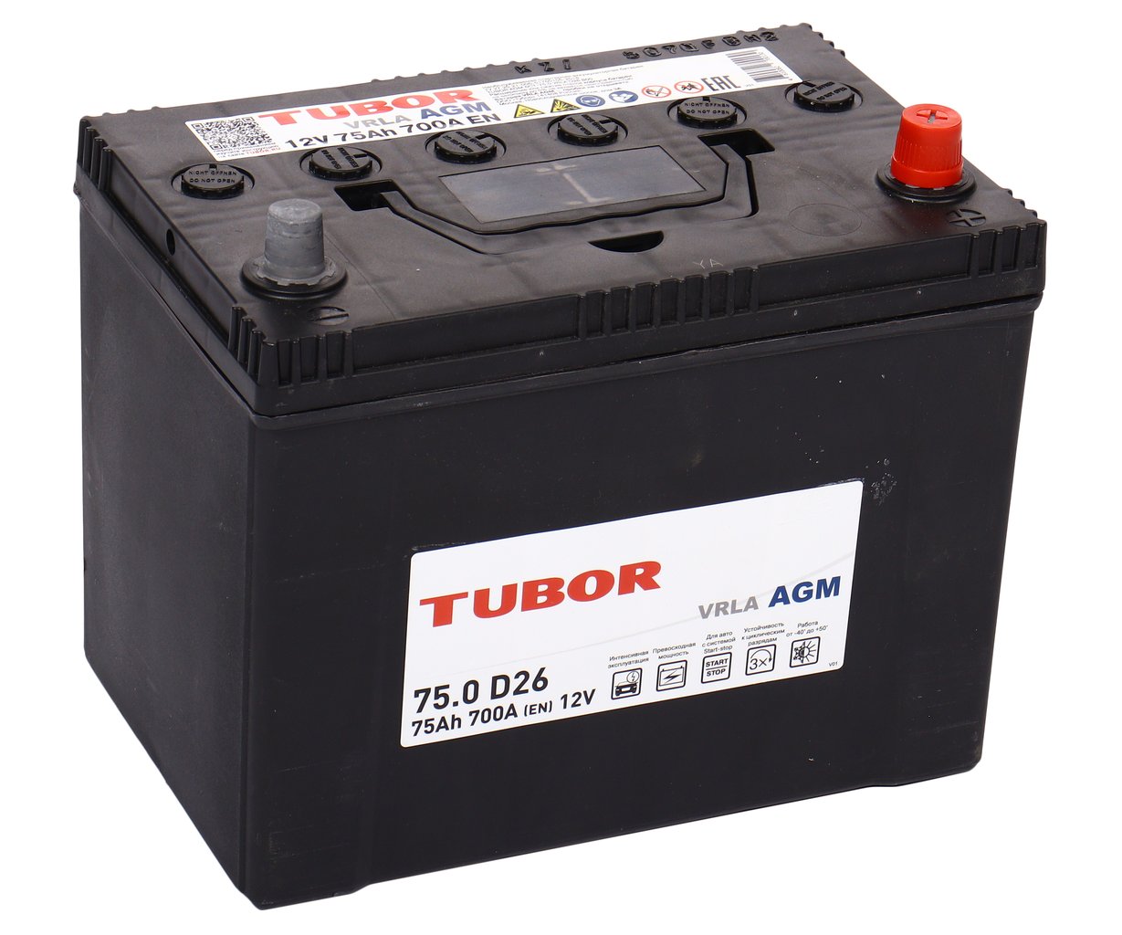20 649 р. Аккумулятор TUBOR AGM 75Ач обратная полярность TUBOR 6ст75(0) d26  с доставкой в г. Кемерово