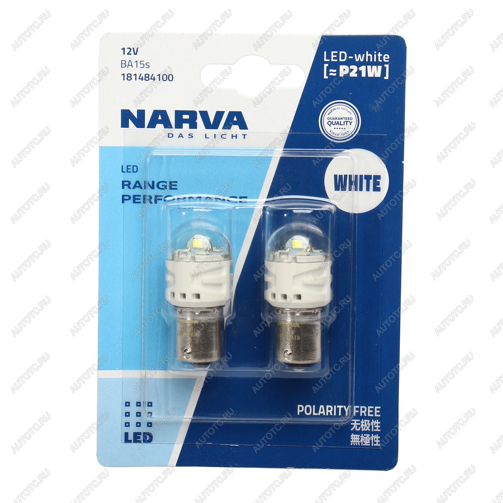 1 099 р. Лампа светодиодная 12V P21W BA15s блистер (2шт.) LED White NARVA NARVA 18148-2бл  с доставкой в г. Кемерово