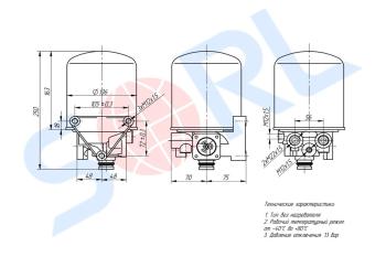 7 299 р. Осушитель воздуха MERCEDES VOLVO DAF (13 bar без регулятора давления) SORL SORL 35110030370  с доставкой в г. Кемерово. Увеличить фотографию 3