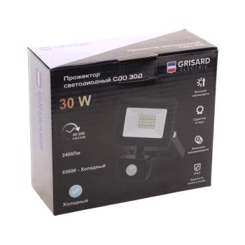 1 079 р. Светильник светодиодный 220V 30W 6500K с датчиком движения черный GRISARD ELECTRIC GRISARD ELECTRIC gre-004-0017 GRISARD ELECTRIC gre-004-0017  с доставкой в г. Кемерово. Увеличить фотографию 4