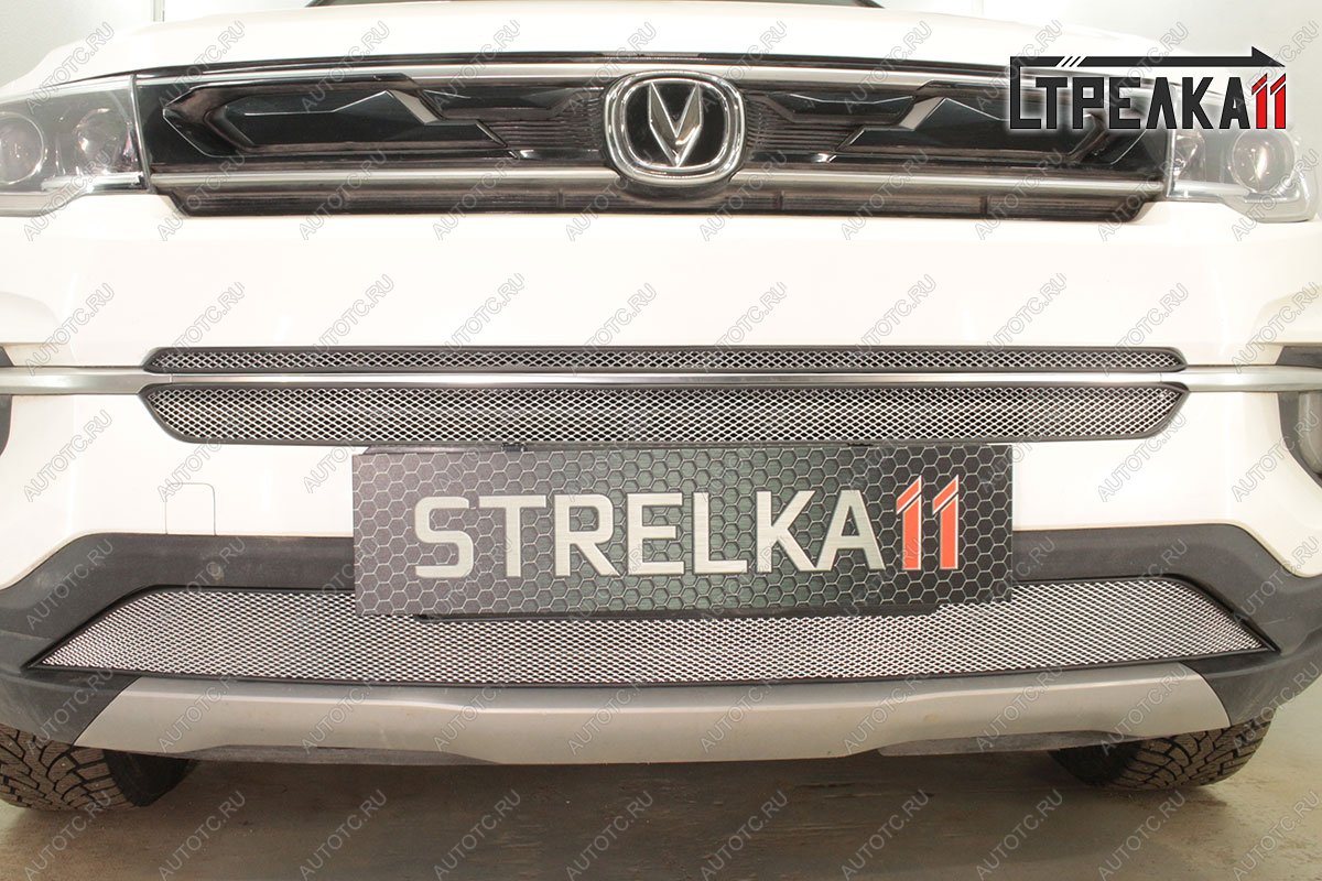 4 639 р. Защитная сетка решетки радиатора (верх)(2 части) Стрелка11  Changan CS35 Plus (2018-2022) дорестайлинг (хром)  с доставкой в г. Кемерово