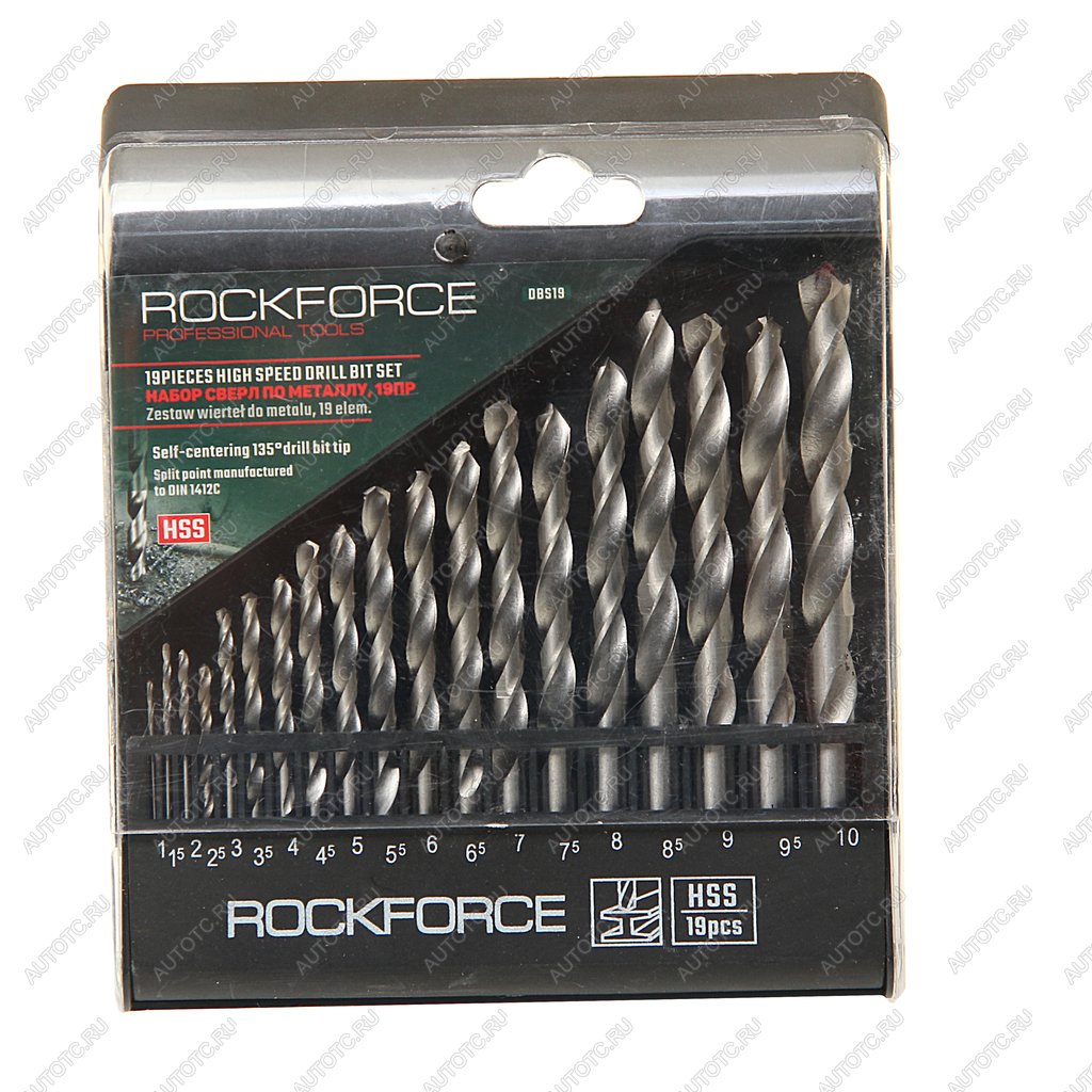 1 029 р. Сверло по металлу 1.0-10.0мм (19шт.) HSS в пластиковом футляре ROCKFORCE ROCKFORCE rf-dbs19  с доставкой в г. Кемерово