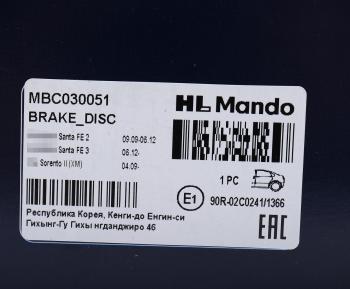 4 299 р. Диск тормозной HYUNDAI Santa Fe (09-) KIA Sorento (09-) задний (1шт.) MANDO MANDO mbc030051  с доставкой в г. Кемерово. Увеличить фотографию 5