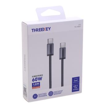529 р. Кабель USB Type C-USB Type C 1м THREEKEY THREEKEY tk-nb07 60w black  с доставкой в г. Кемерово. Увеличить фотографию 2