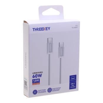 529 р. Кабель USB Type C-USB Type C 1м THREEKEY THREEKEY tk-nb07 60w white  с доставкой в г. Кемерово. Увеличить фотографию 2