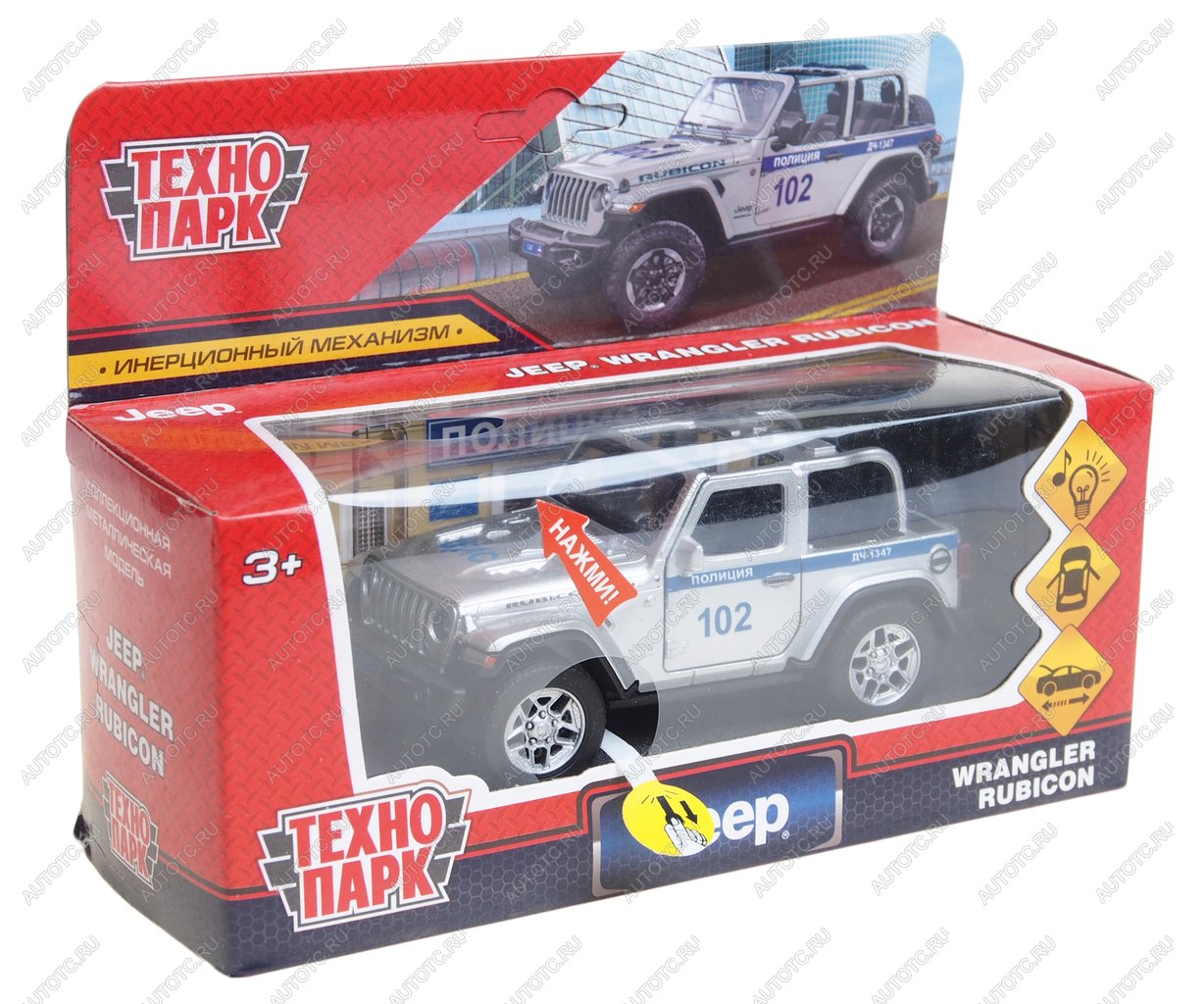 1 539 р. Модель автомобиля JEEP Wrangler металлическая (свет,звук) 1:43 ТЕХНОПАРК ТЕХНОПАРК rubicon3d-12slpol-sr  с доставкой в г. Кемерово