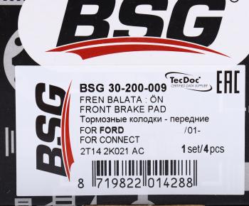 1 889 р. Колодки тормозные FORD Focus,Tourneo,Transit передние (4шт.) BSG BSG bsg30200009  с доставкой в г. Кемерово. Увеличить фотографию 6