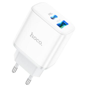 469 р. Устройство зарядное в розетку 1USB + 1 Type C 220V HOCO HOCO c105a white  с доставкой в г. Кемерово. Увеличить фотографию 1