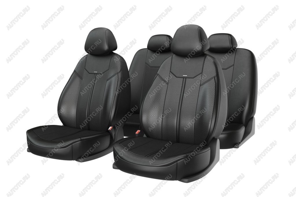 4 599 р. Авточехлы универсальные экокожа черные (11 предм.) Mustang CARFASHION CARFASHION 10028  с доставкой в г. Кемерово