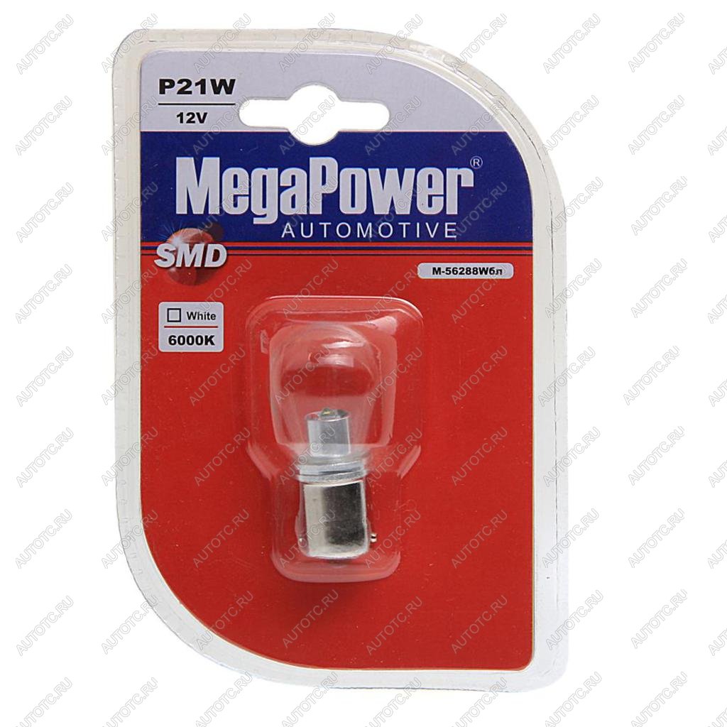399 р. Лампа светодиодная 12V P21W Ba15s 6000K блистер (1шт.) MEGAPOWER  с доставкой в г. Кемерово