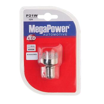 134 р. Лампа светодиодная 12V P21W BA15s 6000K 12 светодиодов блистер (1шт.) MEGAPOWER  с доставкой в г. Кемерово. Увеличить фотографию 1