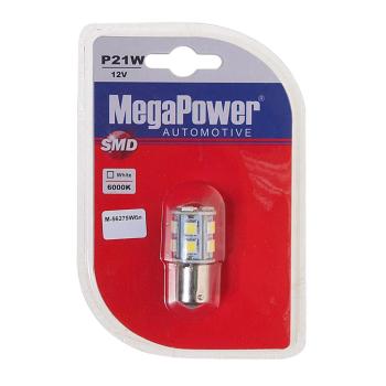 217 р. Лампа светодиодная 12V P21W BA15s 6000K 13 светодиодов блистер (1шт.) MEGAPOWER  с доставкой в г. Кемерово. Увеличить фотографию 1