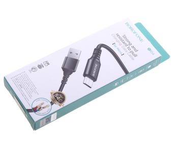 83 р. Кабель micro USB 1м черный BOROFONE  с доставкой в г. Кемерово. Увеличить фотографию 2