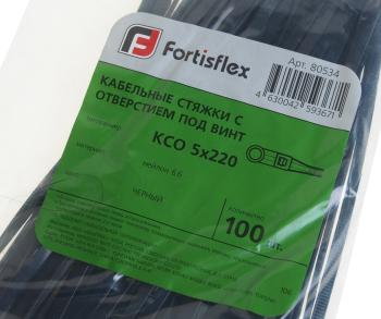 339 р. Хомут-стяжка 220х5.0 пластик черный с отверстием под винт (100шт.) FORTISFLEX  с доставкой в г. Кемерово. Увеличить фотографию 3