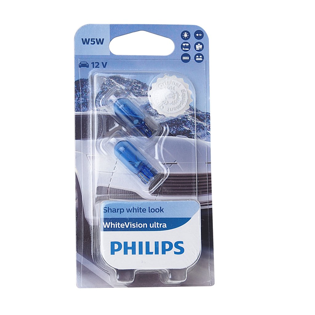 399 р. Лампа 12V W5W T10W W2.1х9.5d 4200K блистер (2шт.) White Vision Ultra PHILIPS  с доставкой в г. Кемерово
