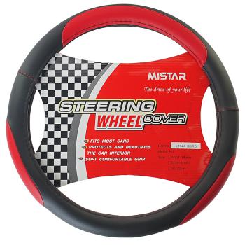 419 р. Оплетка руля (M) 37-39см черно-красная кожа MISTAR  с доставкой в г. Кемерово. Увеличить фотографию 1