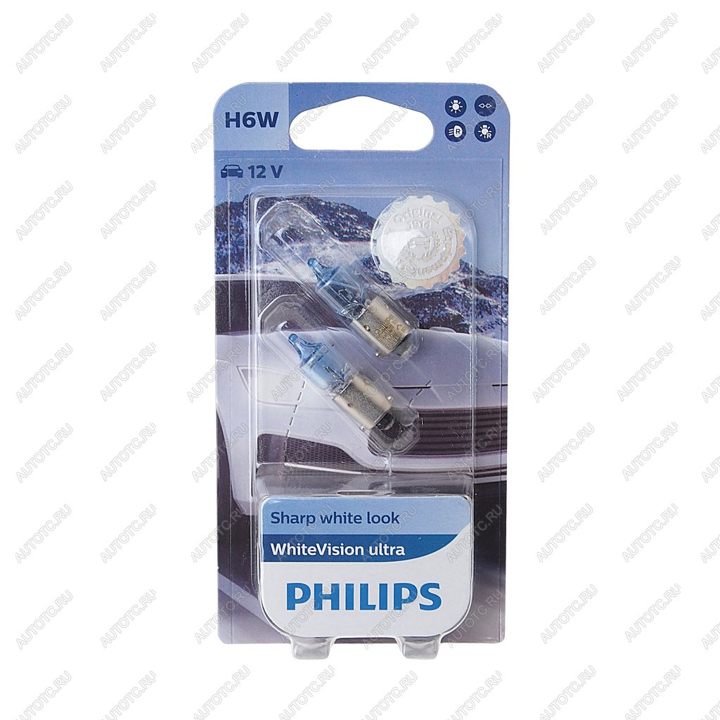 2 199 р. Лампа 12V H6W BAX9s блистер (2шт.) 3100K White Vision Ultra PHILIPS  с доставкой в г. Кемерово