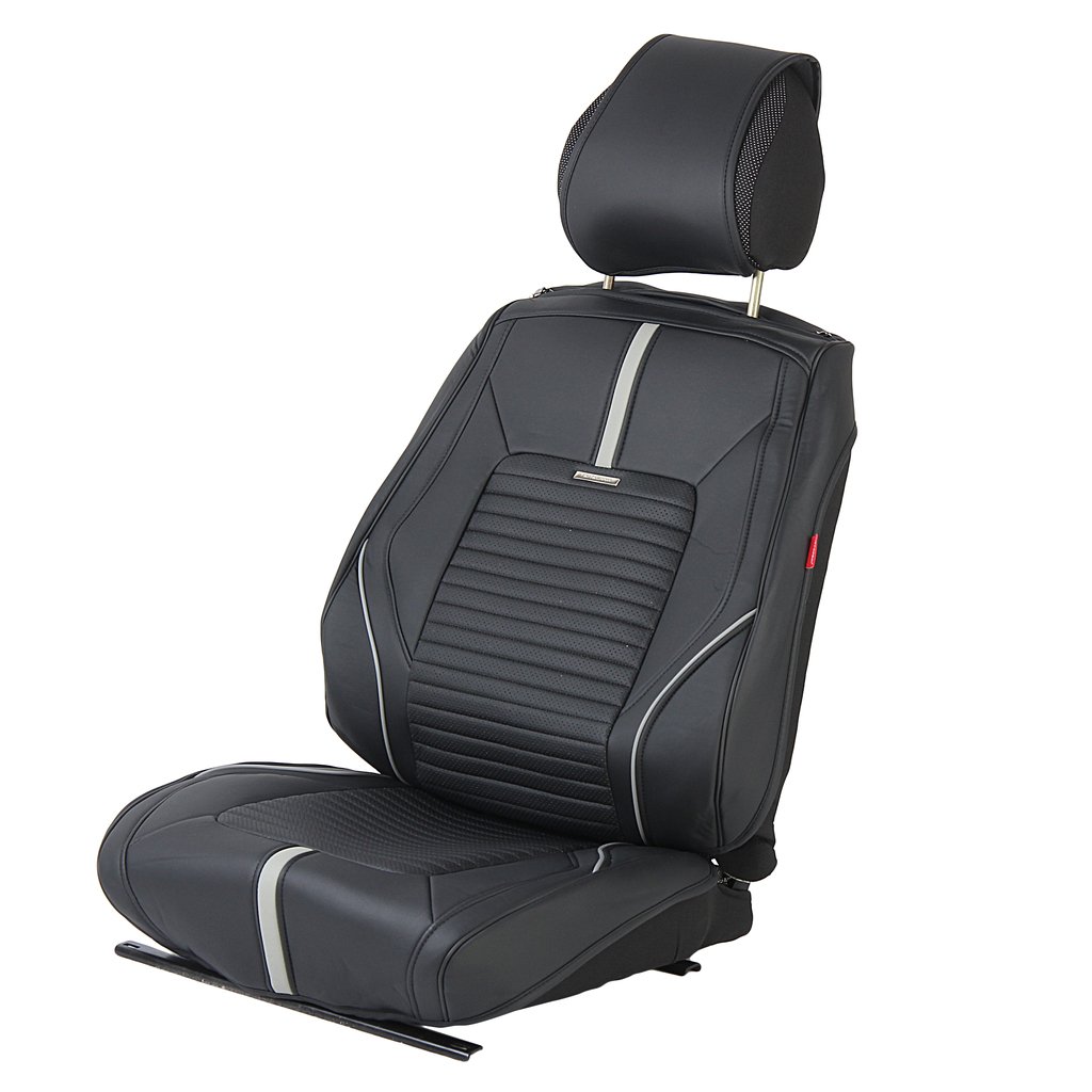 4 499 р. Накидка на сиденье 3D экокожа черная св.серая строчка (6 предм.) Sector Leather CARFASHION  с доставкой в г. Кемерово