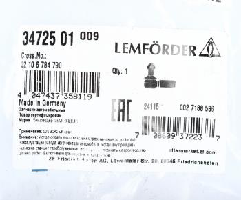 3 899 р. Наконечник рулевой тяги BMW 5 (F07,F10,F13) наружный левый LEMFORDER  с доставкой в г. Кемерово. Увеличить фотографию 4