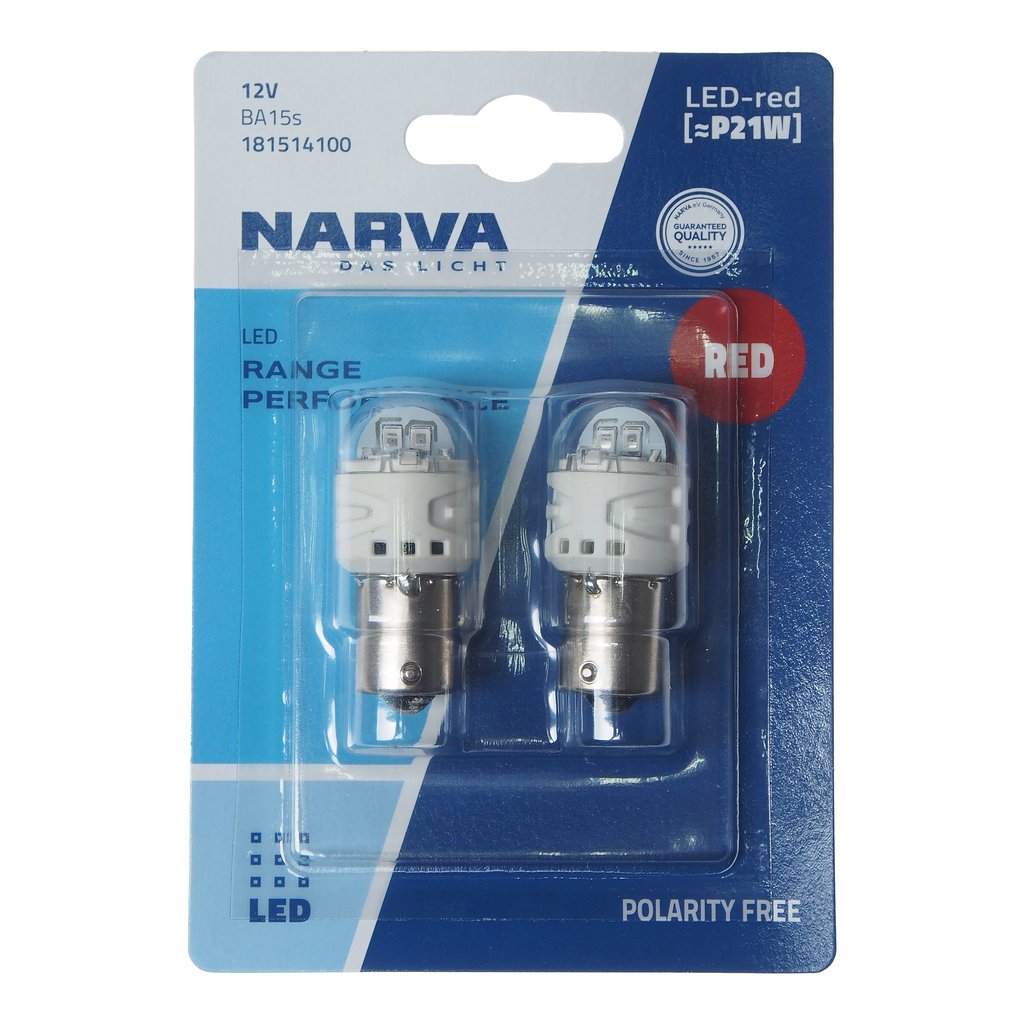 1 059 р. Лампа светодиодная 12V P21W BA15s блистер (2шт.) LED Red RPL2 NARVA  с доставкой в г. Кемерово