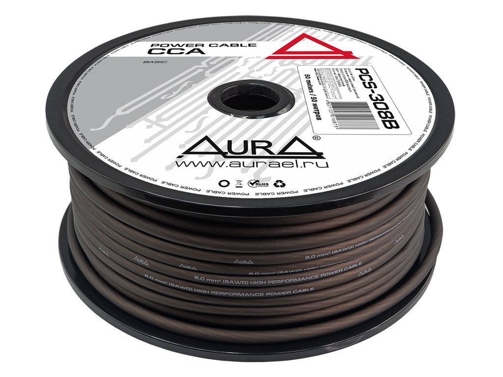 130 р. Кабель силовой 8Ga (8мм) 1м черный AURA  с доставкой в г. Кемерово