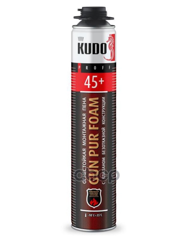 869 р. Пена Монтажная Профессиональная  Kudo Proff 45+ Fireproof Огнестойкая (1000 Мл., 900 Гр.) Kudo арт. KUPPF10U45+  с доставкой в г. Кемерово