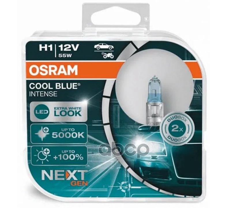 1 369 р. Лампа Галогеновая H1 12V  55W Osram Cool Blue Intense Next +100% P14.5s (2Шт,К-Т) (64150Cbn-Hcb*) Osram арт. 64150CBN-HCB*  с доставкой в г. Кемерово