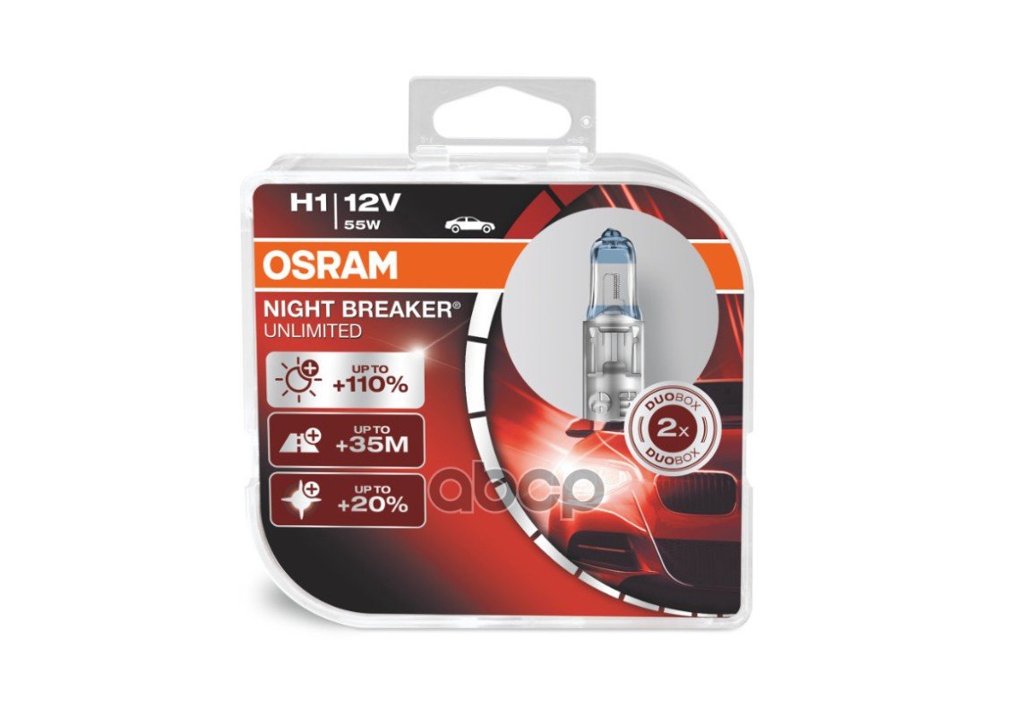 1 299 р. Лампа Галогеновая H1 12V  55W Osram Night Breaker Unlimited +110% Р14,5S (2Шт В Короб.) (64150Nbu-Hc Osram арт. 64150NBU-HCB*  с доставкой в г. Кемерово