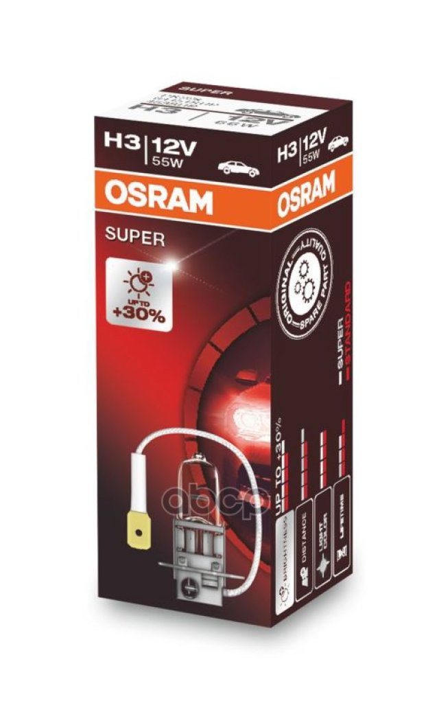 205 р. Лампа Галогеновая H3 12V  55W Osram Super +30% Pк22s Original (64151 Sup) Osram арт. 64151 SUP  с доставкой в г. Кемерово