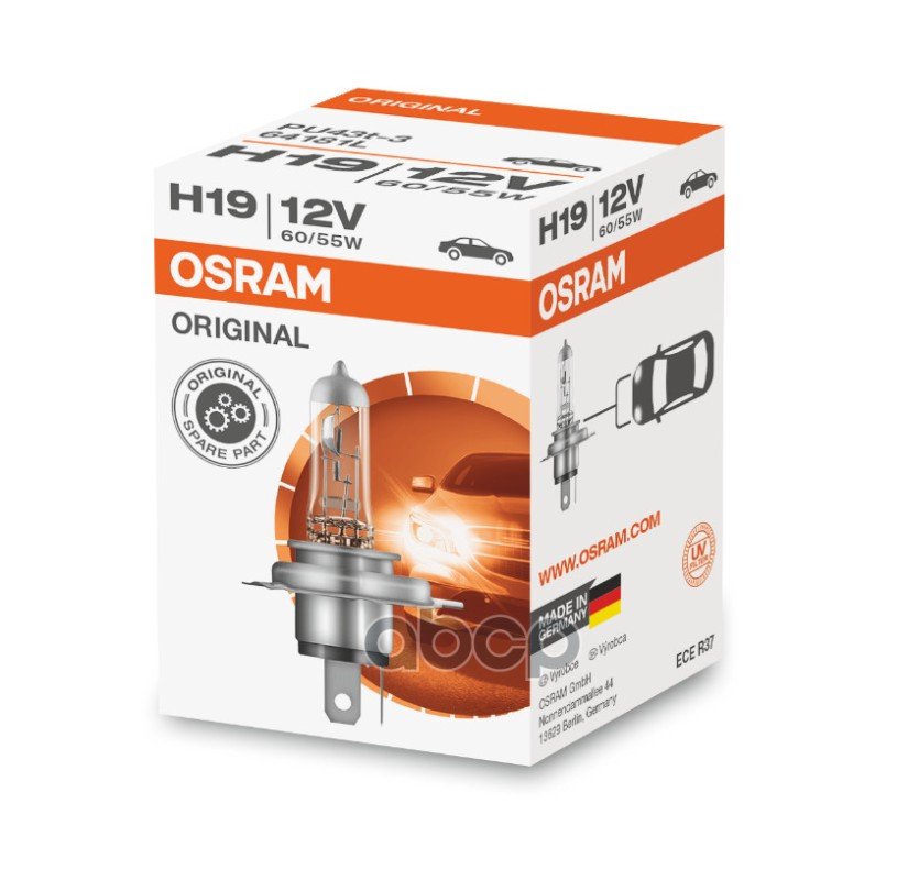 899 р. Лампа Галогеновая H19 12V  6055W Osram Standard Pu43t-3 K1 Original (0-64181L) Osram арт. 64181L  с доставкой в г. Кемерово