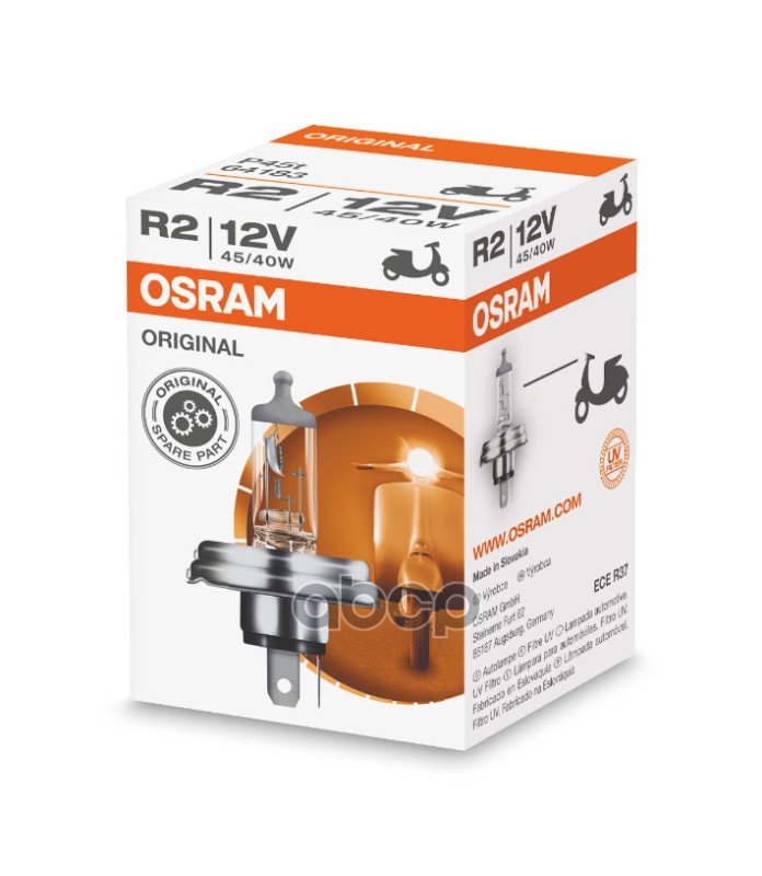 293 р. Лампа Фарная 12V 4540 W R2 Ваз Osram P45t (64183) Osram арт. 64183  с доставкой в г. Кемерово