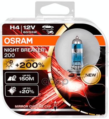 2 699 р. Лампа Галогеновая H4 12V  6055W Osram Night Breaker +200% P43т-38 (2Шт. В Короб) (64193Nb200-Hcb*) Osram арт. 64193NB200-HCB*  с доставкой в г. Кемерово. Увеличить фотографию 1