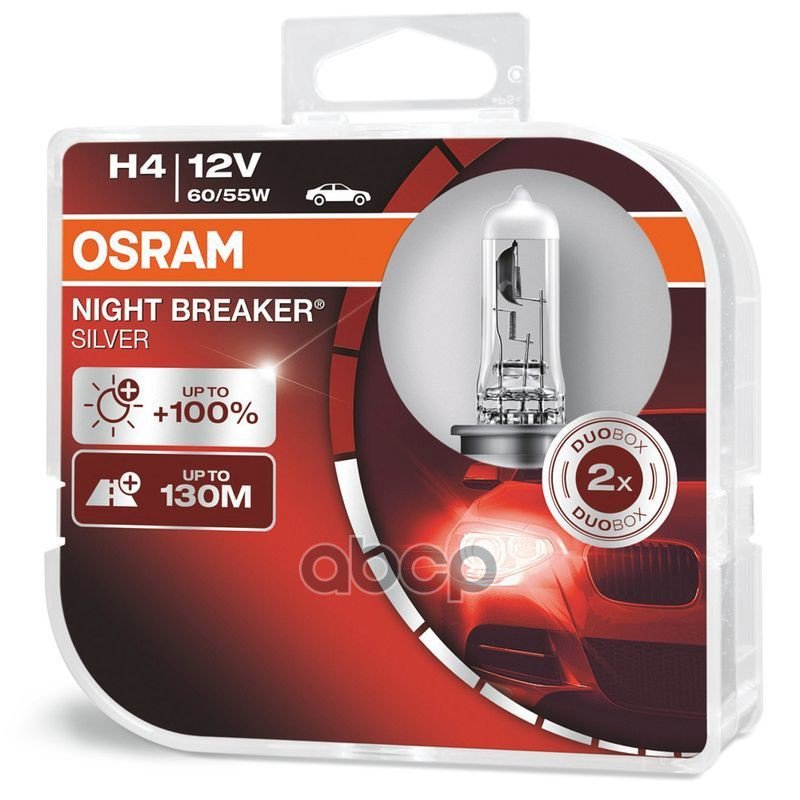 1 499 р. Лампа Галогеновая H4 12V  6055W Osram Night Breaker Silver+100% P43т-38 (2 Шт.,К-Кт) Osram арт. 64193NBS-HCB*  с доставкой в г. Кемерово
