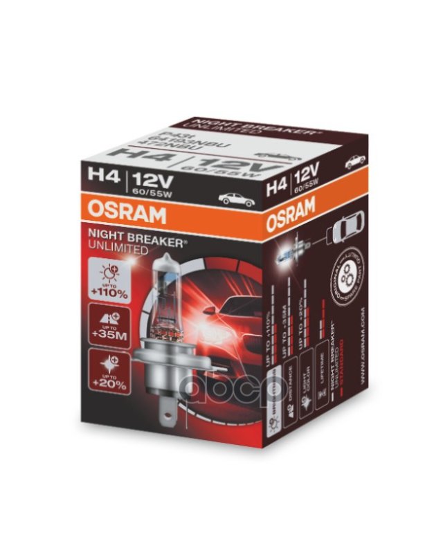 719 р. Лампа Галогеновая H4 12V  6055W Osram Night Breaker Unlimited+110% P43т-38 (64193Nbu*) Osram арт. 64193NBU*  с доставкой в г. Кемерово