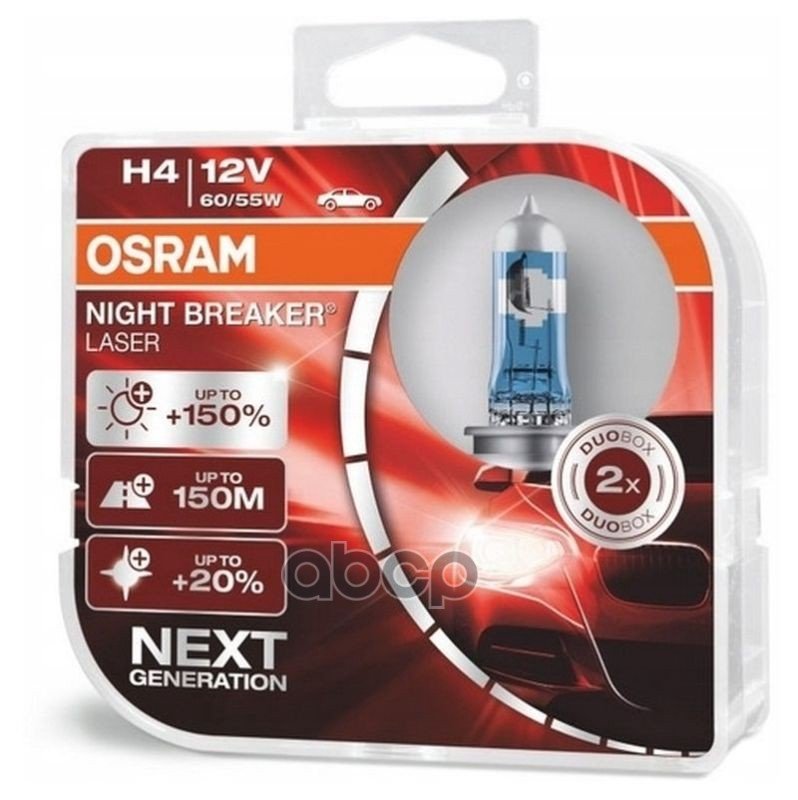 2 459 р. Лампа Галогеновая H4 12V  6055W Osram Night Breaker Laser+150% P43т-38 (2 Шт.,К-Кт) Osram арт. 64193NL-HCB*  с доставкой в г. Кемерово