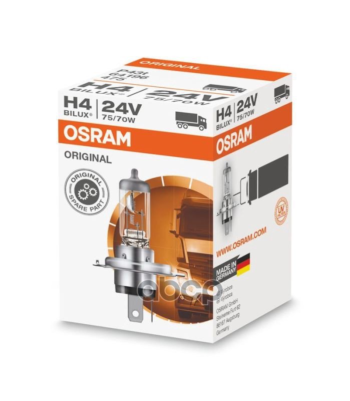 649 р. Лампа Галогеновая H4 24V  7570W Osram Standard Р43t-38 Osram арт. 64196*  с доставкой в г. Кемерово