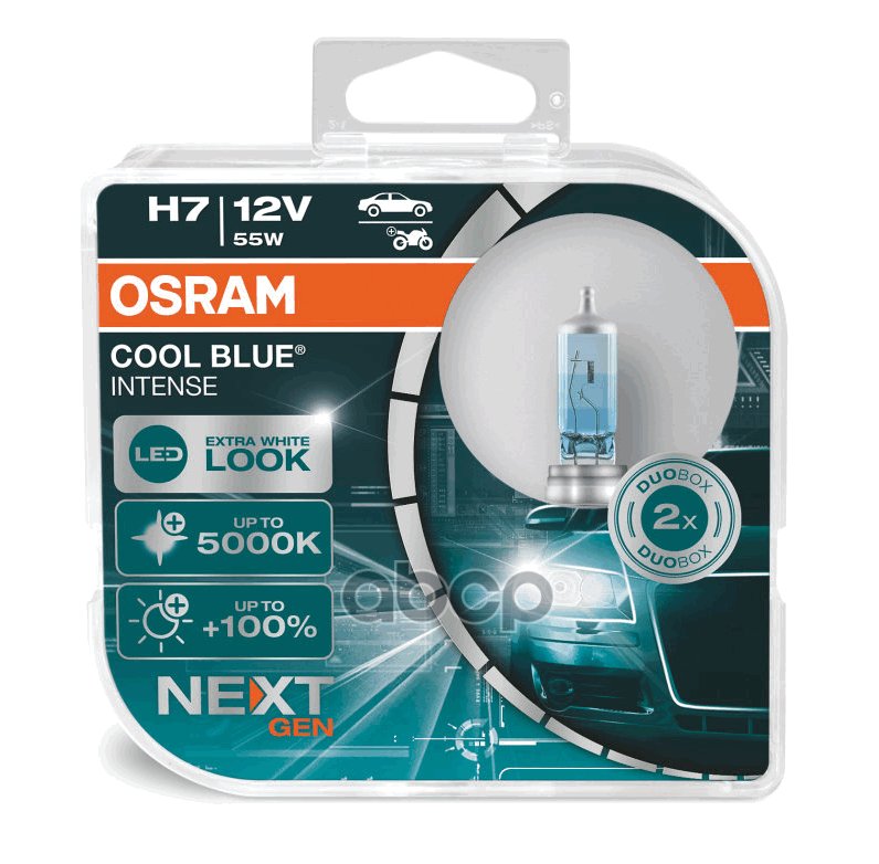 1 889 р. Лампа Галогеновая H7 12V  55W Osram Cool Blue Intense Next +100% 5000K Px26d (2 Шт.,К-Кт) (64210Cbn- Osram арт. 64210CBN-HCB*  с доставкой в г. Кемерово