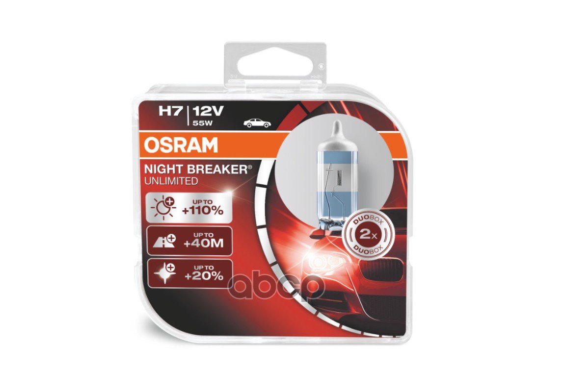 1 959 р. Лампа Галогеновая H7 12V  55W Osram Night Breaker Ulimited+110% Px26d (2 Шт.,К-Кт) (64210Nbu-Hcb*) Osram арт. 64210NBU-HCB*  с доставкой в г. Кемерово