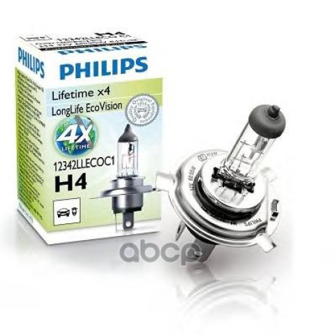 299 р. Лампа Галогеновая H4 12V  6055W Philips Long Live Eco Vision P14.5s Philips арт. 12342LLECOC1*  с доставкой в г. Кемерово