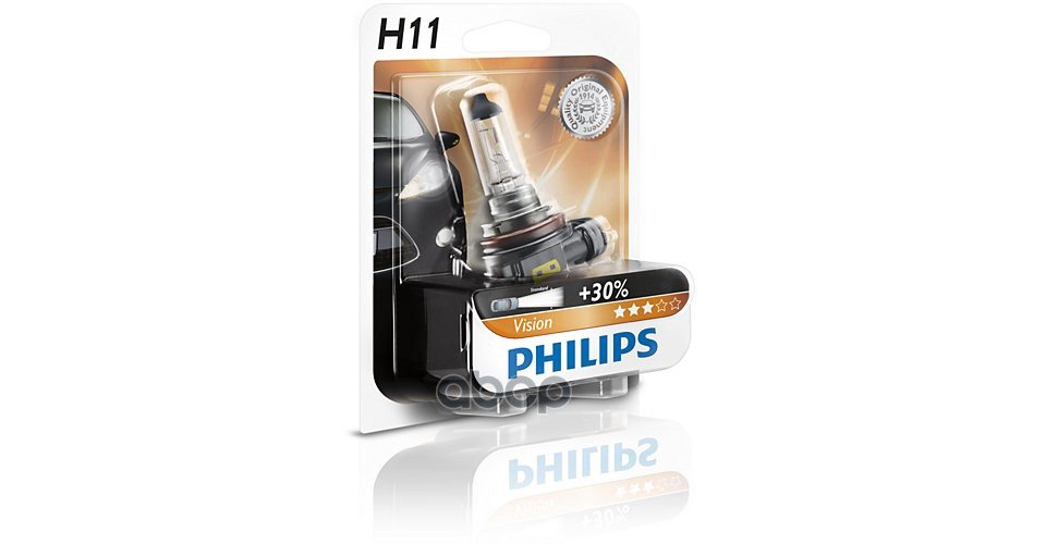 969 р. Лампа Галогеновая H11 12V  55W Philips Vision +30% Pgj19-2 Original (12362Prб) Philips арт. 12362PRB1  с доставкой в г. Кемерово