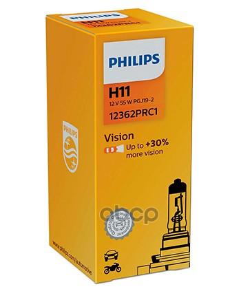 2 039 р. Лампа Галогеновая H11 12V  55W Philips Vision +30% Pgj19-2 Philips арт. 12362PRC1*  с доставкой в г. Кемерово. Увеличить фотографию 1