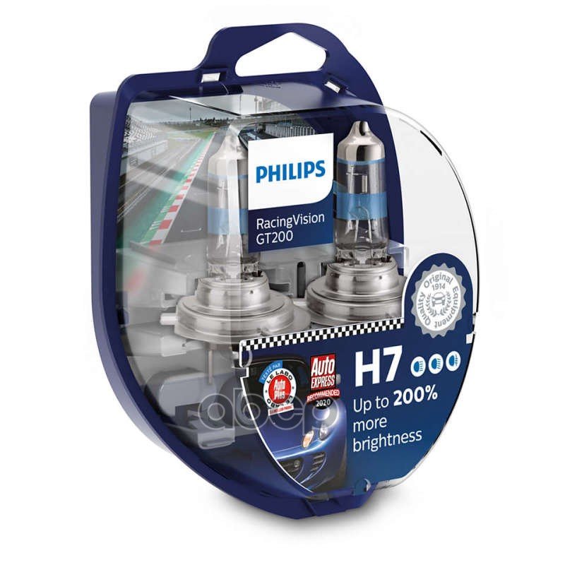 2 249 р. Лампа Галогеновая H7 12V  55W Philips Rasing Vision Gt 200 +200% Px26d (2 Шт. В Короб.) (12972Rgts2* Philips арт. 12972RGTS2*  с доставкой в г. Кемерово