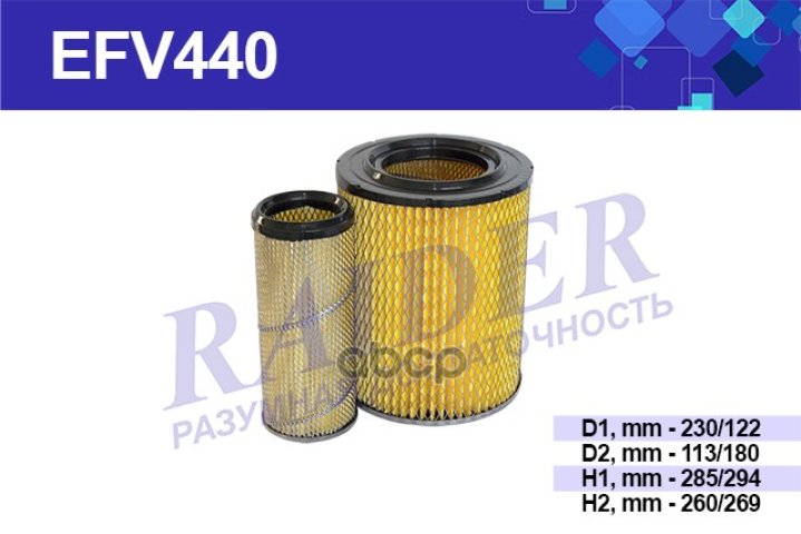 869 р. Фильтр Воздушный Зил 5301 К-Кт Внутр. + Наруж. (5301-1109010) Raider (Efv440) RAIDER арт. EFV440  с доставкой в г. Кемерово