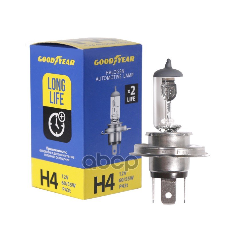 379 р. Лампа Галогеновая H4 12V  6055W Goodyear Long Life P43t (Gy014122) GOODYEAR арт. GY014122  с доставкой в г. Кемерово