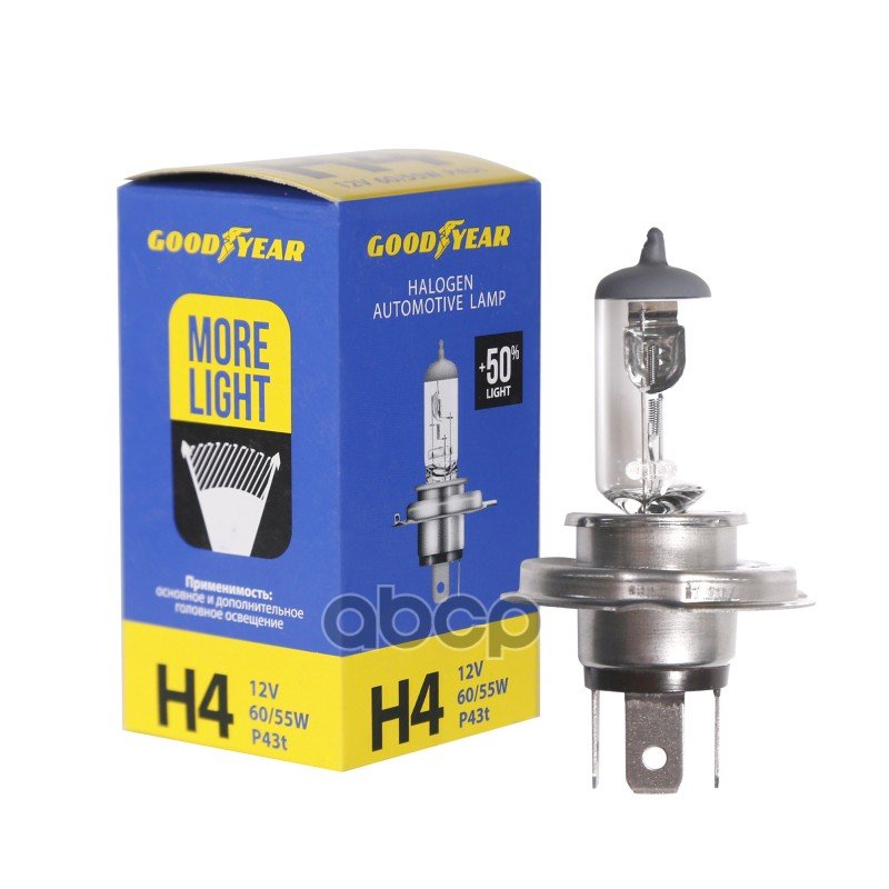 429 р. Лампа Галогеновая H4 12V  6055W Goodyear More Light P43t (Gy014124) GOODYEAR арт. GY014124  с доставкой в г. Кемерово