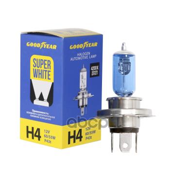 439 р. Лампа Галогеновая H4 12V  6055W Goodyear Super White P43t (Gy014126) GOODYEAR арт. GY014126  с доставкой в г. Кемерово. Увеличить фотографию 1