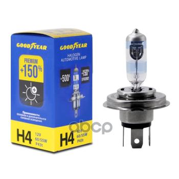 469 р. Лампа Галогеновая H4 12V  6055W Goodyear Premium +150% P43t (Gy014150) GOODYEAR арт. GY014150  с доставкой в г. Кемерово. Увеличить фотографию 1