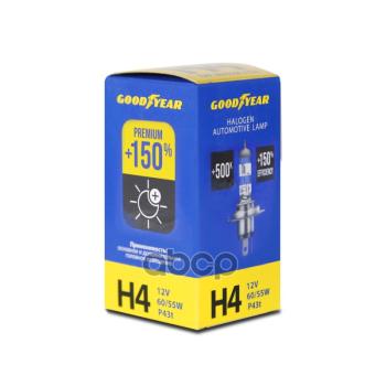 469 р. Лампа Галогеновая H4 12V  6055W Goodyear Premium +150% P43t (Gy014150) GOODYEAR арт. GY014150  с доставкой в г. Кемерово. Увеличить фотографию 4